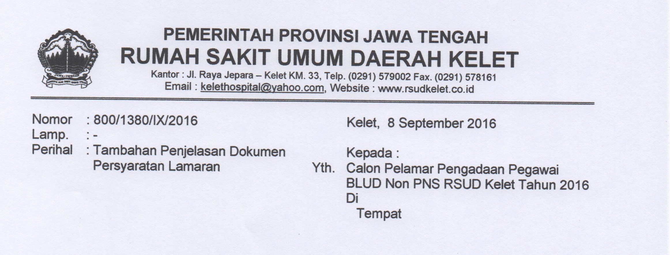 Pengumuman Tambahan Penjelasan Dokumen Persyaratan Lamaran