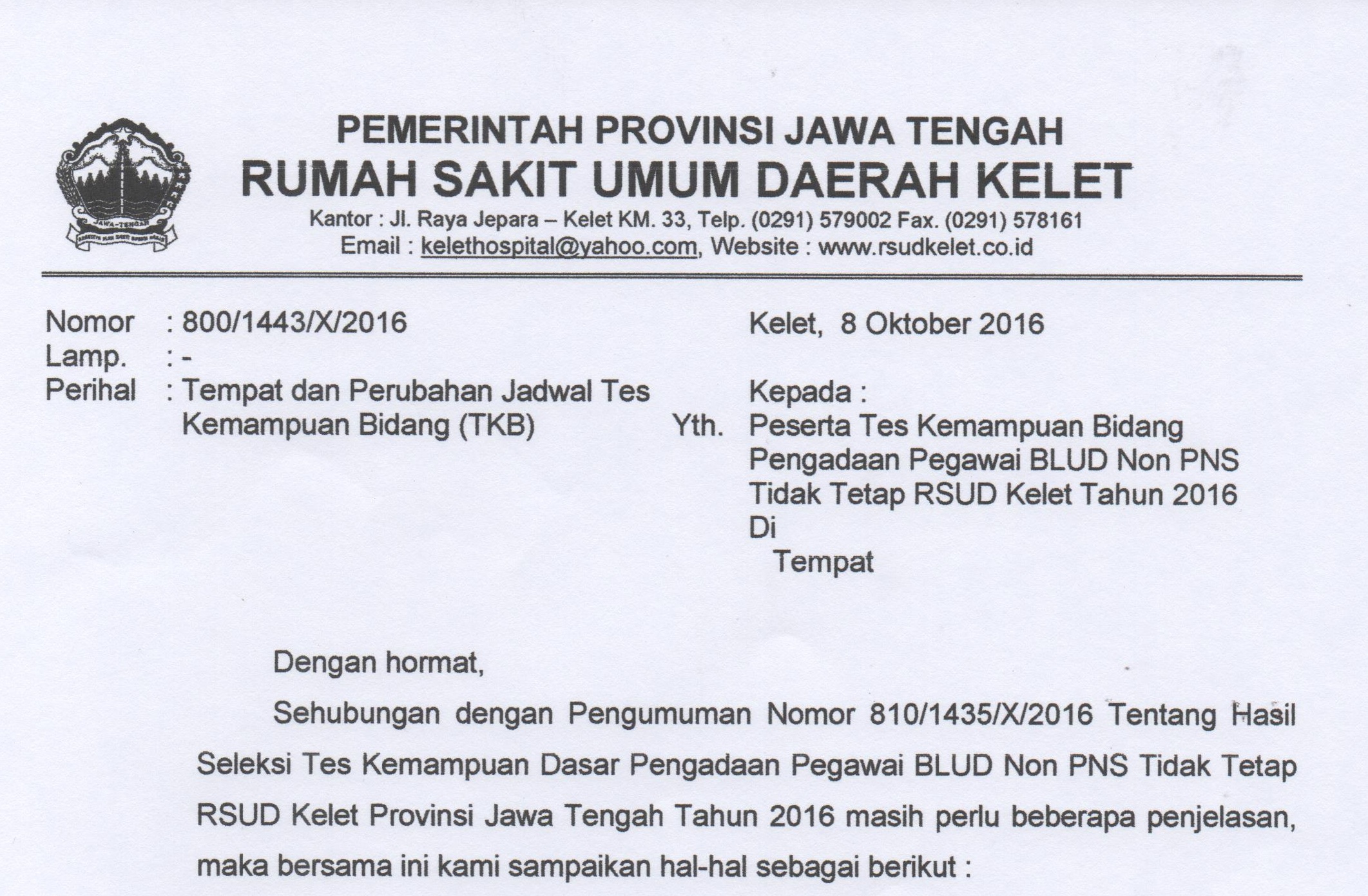 Tempat dan Perubahan Jadwal Tes Kemampuan Bidang (TKB)