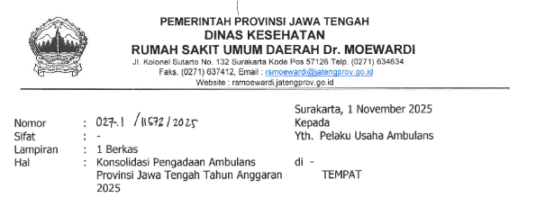 Pengumuman Konsolidasi Ambulans Provinsi Jawa Tengah Tahun Anggaran 2025